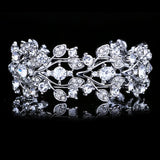 Silver Plated Flower Cuff Bangle with Rhinestones Crystal Bracelet