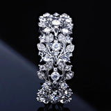 Silver Plated Flower Cuff Bangle with Rhinestones Crystal Bracelet