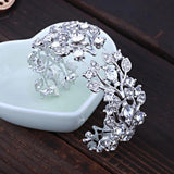 Silver Plated Flower Cuff Bangle with Rhinestones Crystal Bracelet
