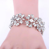 Silver Plated Flower Cuff Bangle with Rhinestones Crystal Bracelet