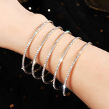 Round Crystal Bangles Silver Plated Rhinestone Cuff Bracelets