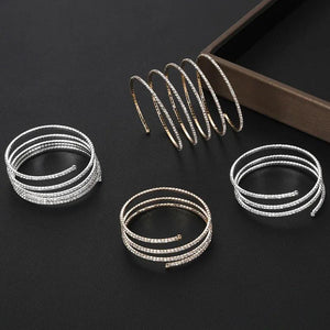 Round Crystal Bangles Silver Plated Rhinestone Cuff Bracelets