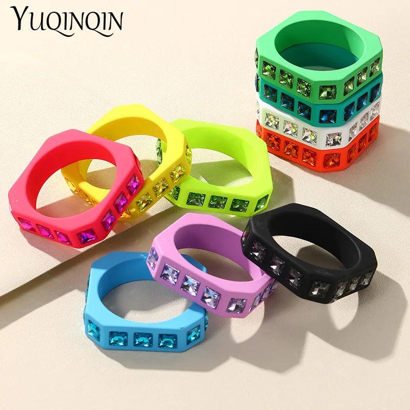 Colorful Resin Crystal Bangle Geometric Square Cuff Bracelet Charms