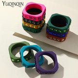 Colorful Resin Crystal Bangle Geometric Square Cuff Bracelet Charms