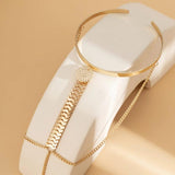 Vintage Metal Feather Pendant Arm Chain Bracelets for Women