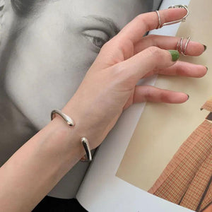Silver Geometric Chunky Bangle Bracelet for Women