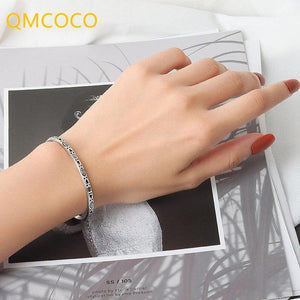 Geometric Pattern Bracelet Silver Adjustable Vintage Style