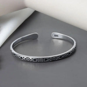 Geometric Pattern Bracelet Silver Adjustable Vintage Style