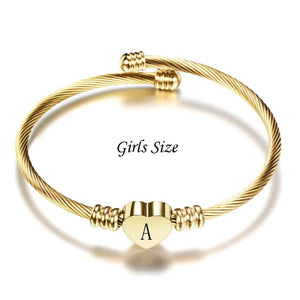 Girls Initial Letter Bracelets Stainless Steel Heart Charm Bracelet