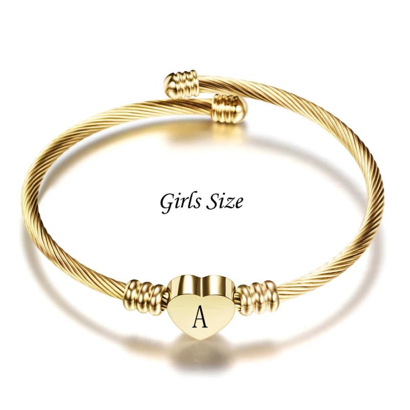 Girls Initial Letter Bracelets Stainless Steel Heart Charm Bracelet