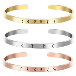 Engraved Rune Bracelet Good Luck Money Charm Love Bangle Cuff Stainless Steel