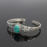 Engraved Cross Pattern Silver Metal Bracelet Women Open Inlay