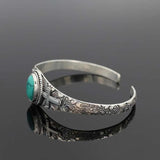 Engraved Cross Pattern Silver Metal Bracelet Women Open Inlay