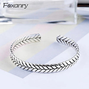 Foxanry Silver Serpentine Bangles & Bracelet Vintage Weaving Bracelet