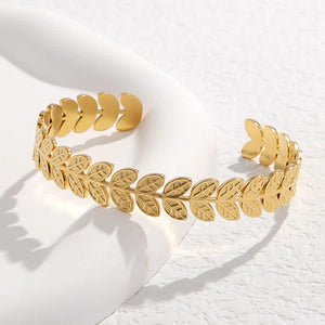 316L Stainless Steel Leaves Cuff Bracelet Adjustable Bangle