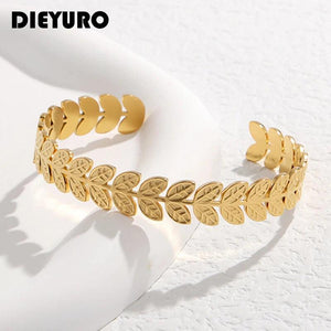 316L Stainless Steel Leaves Cuff Bracelet Adjustable Bangle