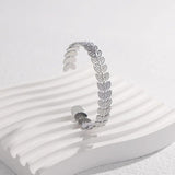 316L Stainless Steel Leaves Cuff Bracelet Adjustable Bangle