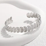 316L Stainless Steel Leaves Cuff Bracelet Adjustable Bangle