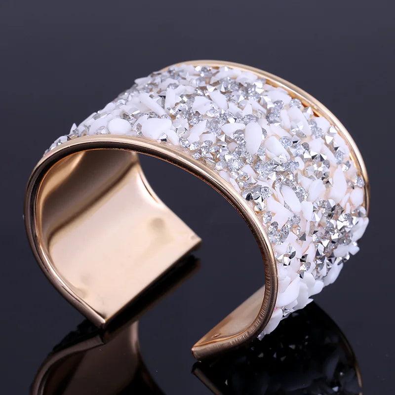 Metal Crystal Bracelet Full Rhinestone Wide Face Bangle