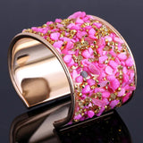 Metal Crystal Bracelet Full Rhinestone Wide Face Bangle