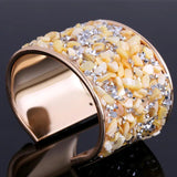 Metal Crystal Bracelet Full Rhinestone Wide Face Bangle