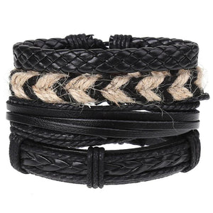 Braided 4pc Leather Bracelet Set, DIY Layer Men's Leather Bracelet