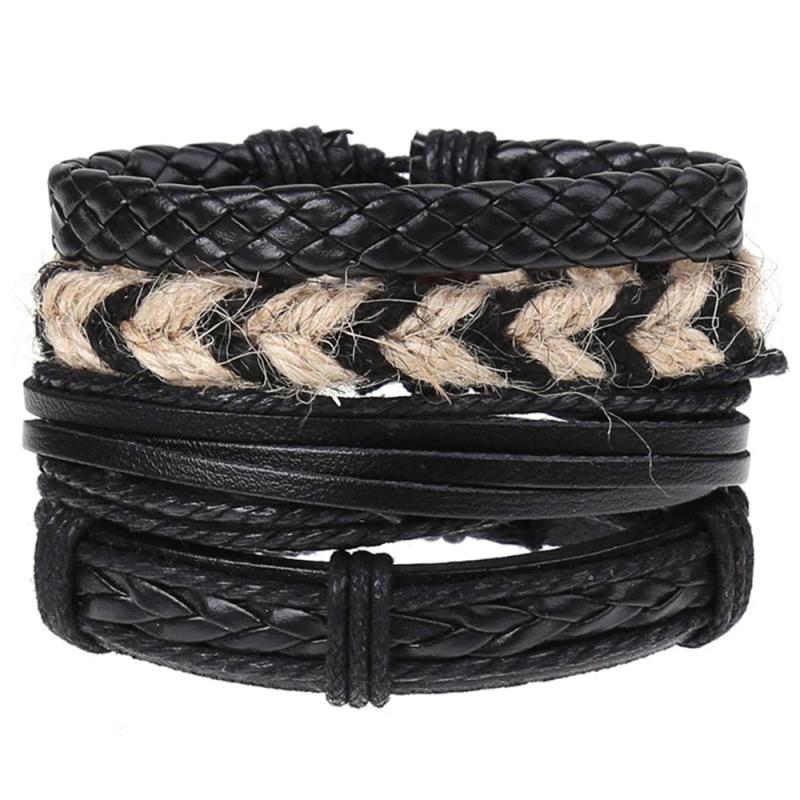 Braided 4pc Leather Bracelet Set, DIY Layer Men's Leather Bracelet