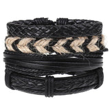 Braided 4pc Leather Bracelet Set, DIY Layer Men's Leather Bracelet