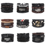 Braided 4pc Leather Bracelet Set, DIY Layer Men's Leather Bracelet