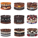 Braided 4pc Leather Bracelet Set, DIY Layer Men's Leather Bracelet