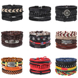Braided 4pc Leather Bracelet Set, DIY Layer Men's Leather Bracelet