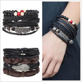 Braided 4pc Leather Bracelet Set, DIY Layer Men's Leather Bracelet