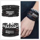Braided 4pc Leather Bracelet Set, DIY Layer Men's Leather Bracelet