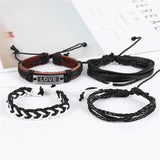 Braided 4pc Leather Bracelet Set, DIY Layer Men's Leather Bracelet