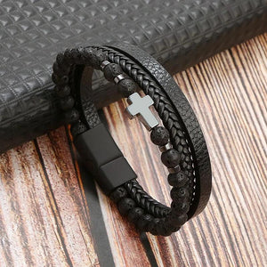 Men's Braided Leather Bracelet w/ Magnet Buckle