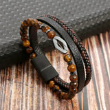 Men's Braided Leather Bracelet w/ Magnet Buckle