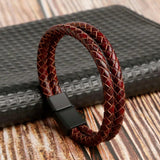 Men's Braided Leather Bracelet w/ Magnet Buckle
