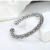 Women Hollow Scaly Stainless Steel Cuff Bangle