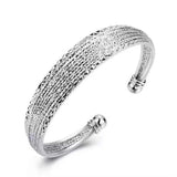 Foxanry Silver Wide Bracelet Vintage Line Pattern Bangles for Women