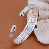 Foxanry Silver Wide Bracelet Vintage Line Pattern Bangles for Women