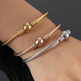 Adjustable Cable Mesh Bangles With Metal Bead