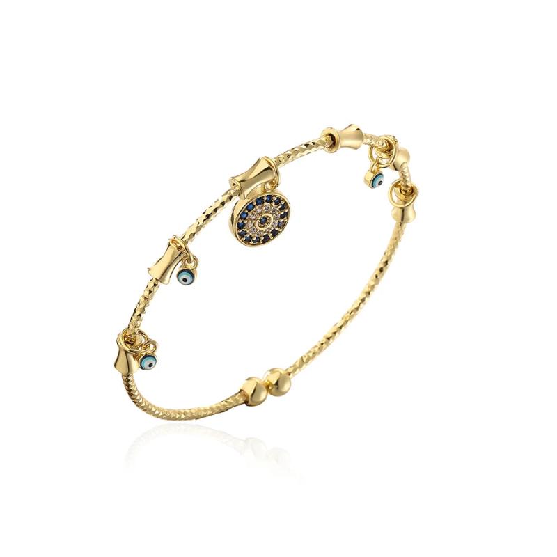 Copper Cuff Bracelet Vintage Bohemian CZ Zirconia Evil Eye Charm Bracelet