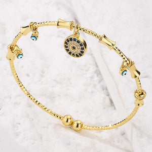 Copper Cuff Bracelet Vintage Bohemian CZ Zirconia Evil Eye Charm Bracelet