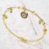 Copper Cuff Bracelet Vintage Bohemian CZ Zirconia Evil Eye Charm Bracelet