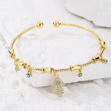 Copper Cuff Bracelet Vintage Bohemian CZ Zirconia Evil Eye Charm Bracelet