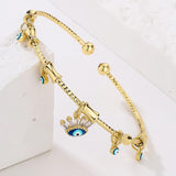 Copper Cuff Bracelet Vintage Bohemian CZ Zirconia Evil Eye Charm Bracelet