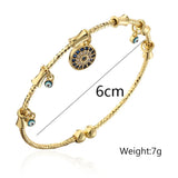 Copper Cuff Bracelet Vintage Bohemian CZ Zirconia Evil Eye Charm Bracelet