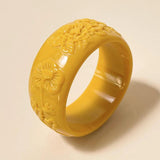 Acrylic Flower Charm Bangle Bracelet, Geometric Wide Cuff for Women