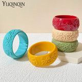 Acrylic Flower Charm Bangle Bracelet, Geometric Wide Cuff for Women