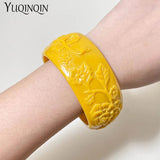 Acrylic Flower Charm Bangle Bracelet, Geometric Wide Cuff for Women